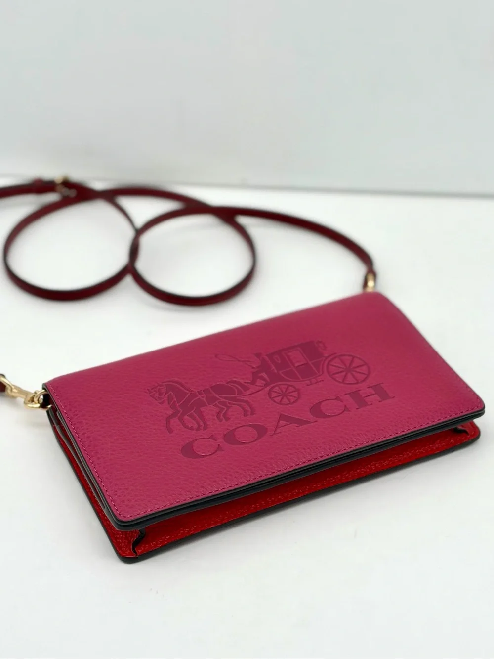 Coach Pebbled Leather Embossed Crossbody - Rose Pink